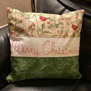Christmas Pillow Cover Hand Embroidered Merry Christmas!